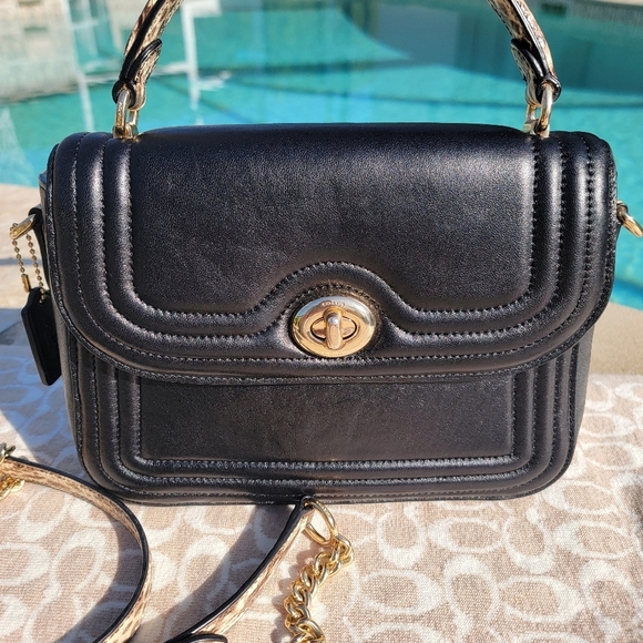 Coach Marlie Leather Sachel/Crossbody With Border Quilting And Snakeskin Handle - Picture 11 of 16